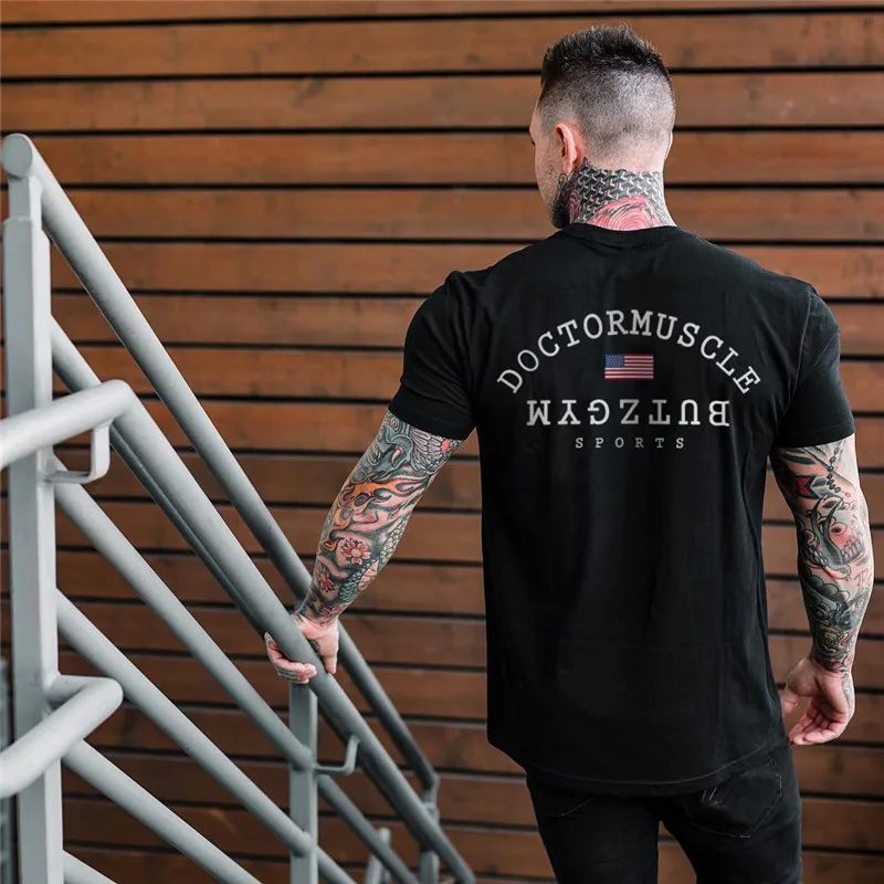 

Mens Summer Run Jogging Sports Cotton T-shirt Man Gym Fitness Bodybuilding t shirt Male Workout Training Tee Tops Brand Clothing