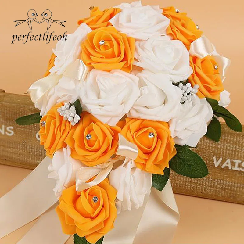 Wedding Bouquets Artificial Water droplets Crystal Bridal Wedding Bouquets Turquoise Shaped
