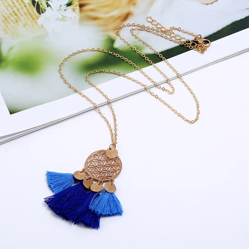 LZHLQ длинное кистовое ожерелье для женская одежда в винтажном стиле эффектное модное ожерелье Этнические милые ювелирные изделия - Окраска металла: Dark blue