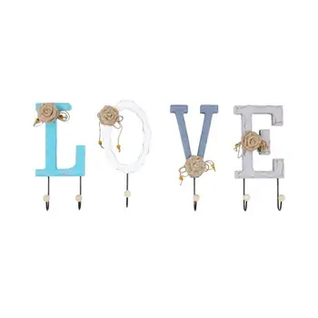 

4pcs LOVE Letters Hooks Home Decorative Hooks Wooden Durable Hanging Hooks Wall Key Coat Hanger for Office Home Room