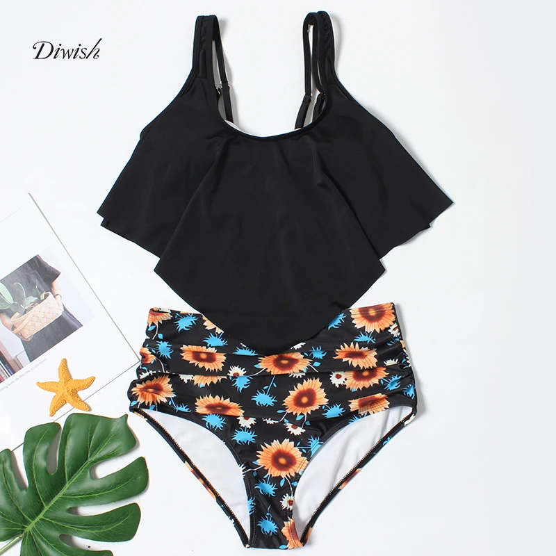 

Diwish Women Swimwear Sexy Women's Two Piece Swimsuit 2019 Print Bikini Ruffle Separate Swimsuit Summer Beach Bathing Suit Women
