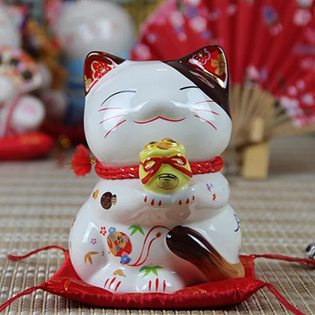 Large/Small Ceramic Chinese Lucky Cat Beckoning Fortune Cat Figurines