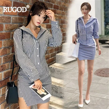 

RUGOD Striped women dress long sleeves stand elegant mini bodycon summer dress official casual modis female vestido kimono