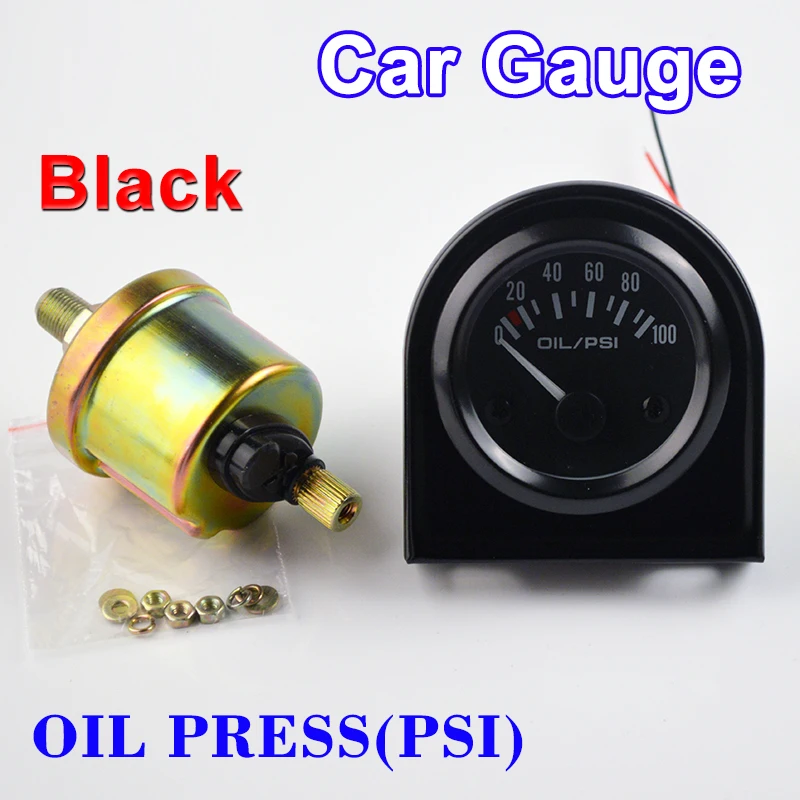 

DRAGON GAUGE 2" 52mm Car Gauge Oil Press Vehicle Meter 0~100 PSI Pressure with Sensor Black Shell 12V