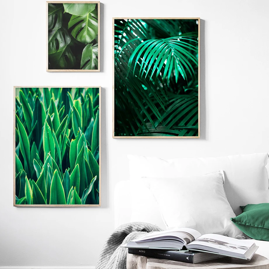 Настенная Картина на холсте Monstera пальмовый лист Зеленый скандинавские плакаты и