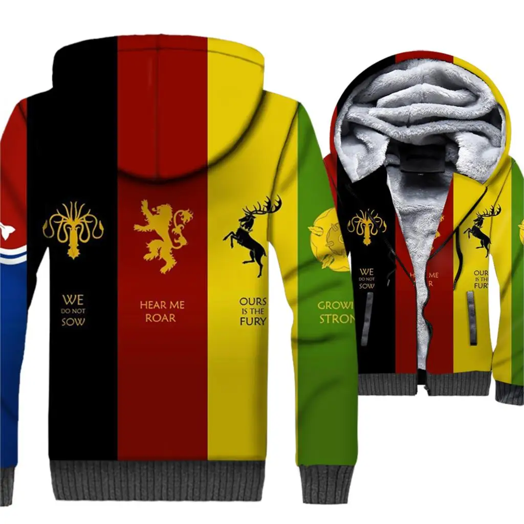 

Game of Thrones Jacket Men Ours is the Fury/ Hear Me Roar/Family Duty Honor/We Do Not Sow/ Growing Strong Hoodies Winter 3D Coat