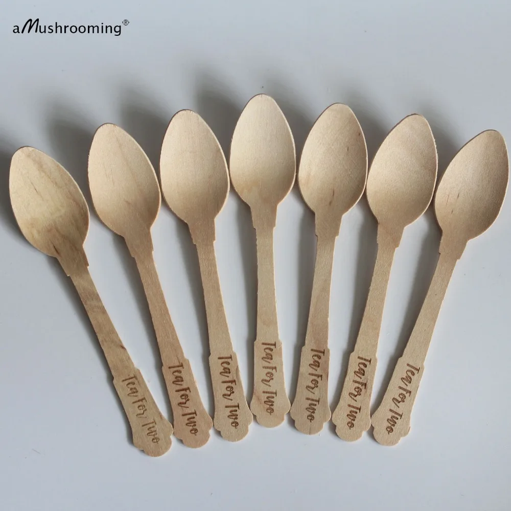 

x100 Wood Small Classic Spoon with Personalized Text Name | Wooden mini Spoons for Dessert Yogurt Jam Jars Party Decoration 12cm