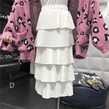 Г. осенние милые однотонные женские плиссированные юбки для девочек многослойные юбки с высокой талией тонкая черная/Белая Юбка Femme