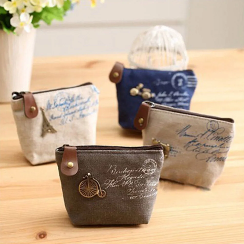 Small Canvas Classic Vintage Coin Purse Little Wallet Pouch Money Bag