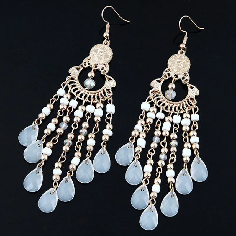 

Kymyad Bohemian Resin Beads Tassel Earrings For Women Handmade Boho Ear Vintage Jewelry Long Water Drop Statement Earrings 2019