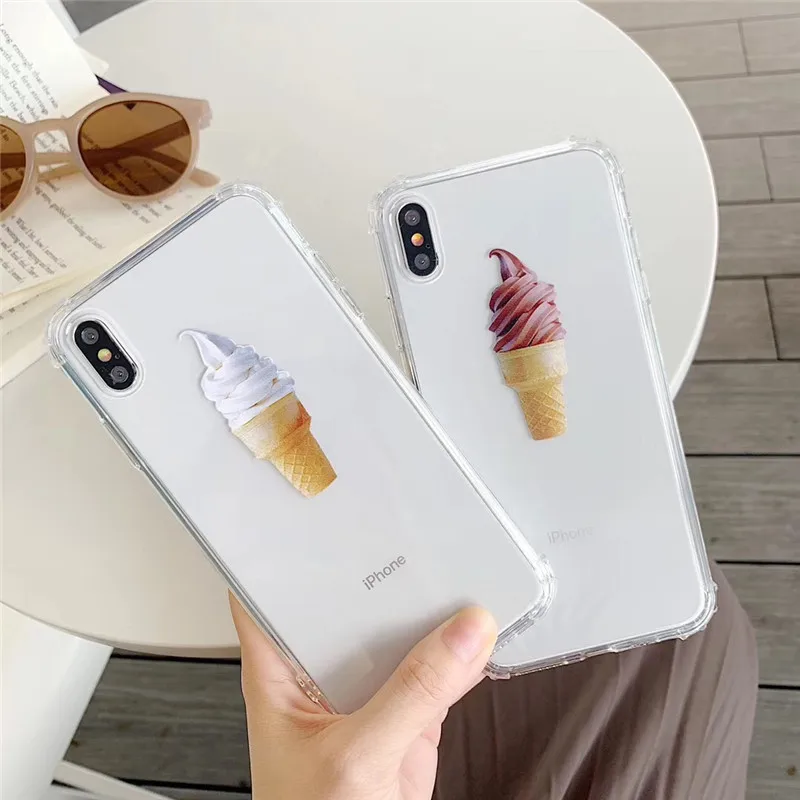

Cute cone ice cream phone case For iphone XS MAX case For iphone XR X 6 6s 7 8plus ultra-thin soft TPU art painted back shell