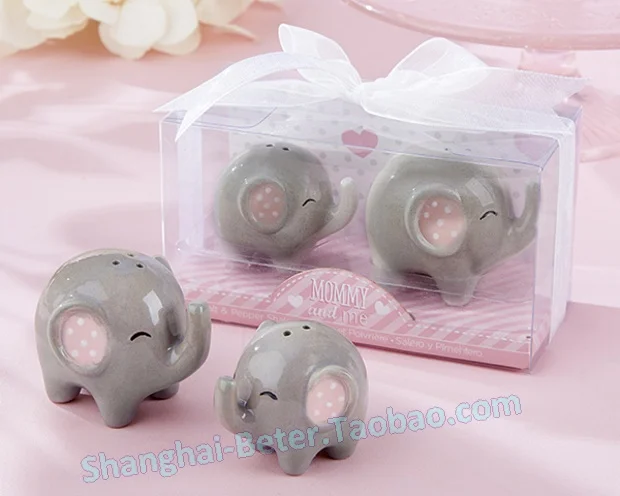 

60pcs=30sets/lot Baby shower Mommy and Me Little Peanut Elephant ceramic Salt and Pepper Shaker Wedding Favors Free Shipping