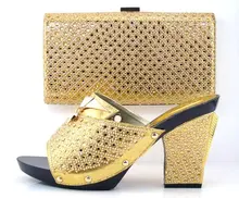Italienische schuhe und taschen zu passenden pumpen schuhe GOLD hochzeit party heels afrikanische frauen schuhe und tasche set mit strass!