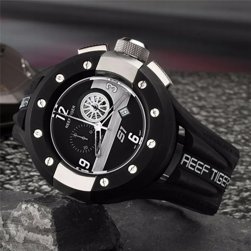 Reef Tiger мужские часы, кварцевые брендовые бизнес часы с хронографом, роскошные резиновые водонепроницаемые часы, мужские спортивные часы reloj rombre RGA3027
