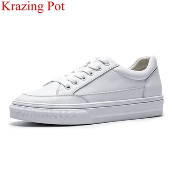 

2021 uperstar lace up genuine leather platform women casual shoes solid sneaker round toe concise runway vulcanized shoes L08