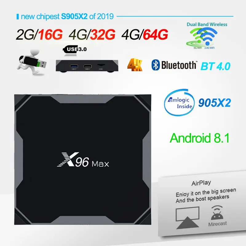

Presale X96 max Android 8.1 Amlogic S905X2 X96 max 4G32G TV box 2.4G&5GHz WiFi 1000M H.265 4K Media PlayerSmart Box Pk X96 mini