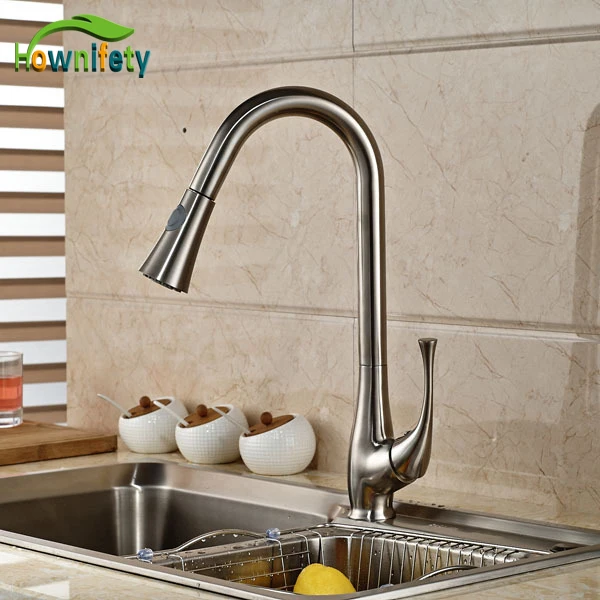 

Two Functions Brushed Nickel Dual Sprayer Kitchen Faucet Single Handle Pull Out Kitchen Mixer Tap