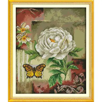 

Everlasting Love Butterfly Over Flowers Chinese Cross Stitch Kits Ecological Cotton Stamped 11CT DIY Wedding Decoration For Home