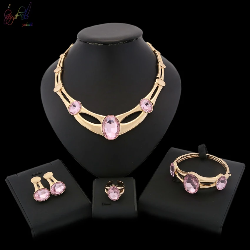 

YULAILI Bridal Gift Nigerian Woman Wedding African Beads Jewelry Set Fashion Gold Color Jewelry for Ladies Costume Accessories