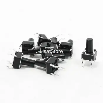 

50pcs 6x6x10mm Round Pushbutton 4 Terminal DIP PCB Momentary Tactile Switch