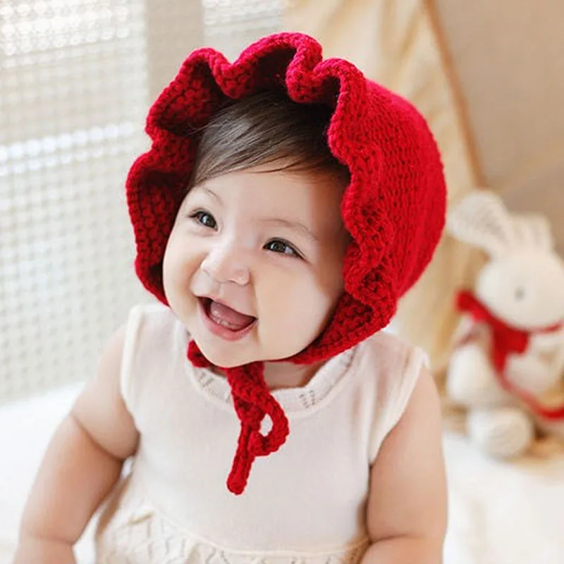 girls hats Spring Autumn Crochet Knit Caps Infantil Baby Girls Ruffles