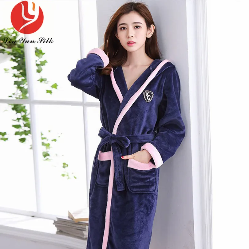 Winter Thick Warm Women Robes 2017 Coral Fleece Sleepwear Long Robe