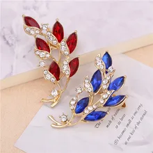 2018 Nueva joyería de moda Vintage buen broche chapado hojas de cristal y gafas rojas/azules broches de diamantes de imitación joyería al por mayor