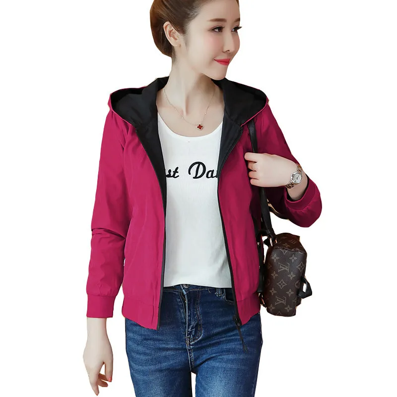 

Fashion Short Baseball jacket women 2019 Autumn New Plus size Wear on both sides Zipper Hooded Women Coat Casual Ladies jackets