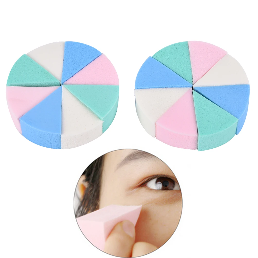 8pcs Triangle Shaped Makeup Sponge Candy Color Soft Magic Face Cleaning