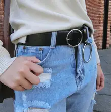 2017 new Fashion Designer sexy Leather Punk Harajuku Big O Ring Belt Exaggerated Big Metal Ring Metal Hoop belt for Women