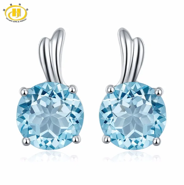 Hutang Gems Jewelry Round 6 0mm Genuine Blue Topaz Earrings Women Hutang Gems Jewelry Round 6 0mm Genuine Blue Topaz Earrings Women 925 Sterling Silver Stud