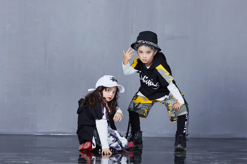 Spring Autumn Boys Girls Street Dance Clothes Suit Children's Fashion Print Performance Tracksuit Kid Hip-Hop Sportswear Outfit (44)