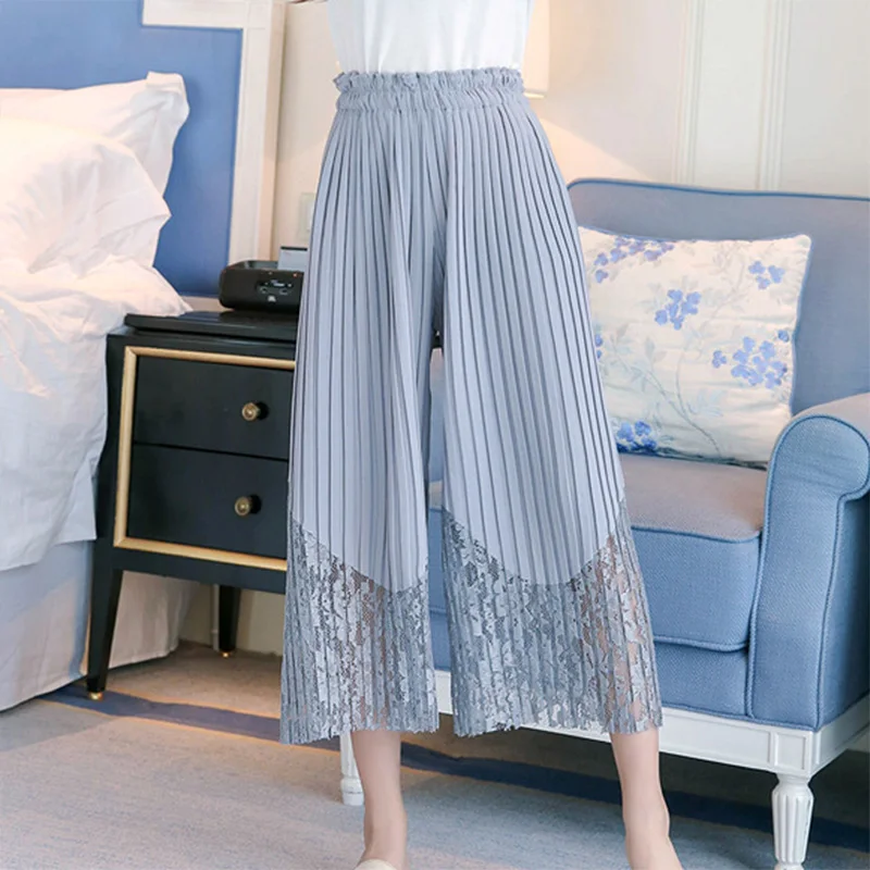 Wide Leg Pants Korean Version Of The Wild Ankle-Length Loose Wide Lace Pants Female Summer High Waist Pants