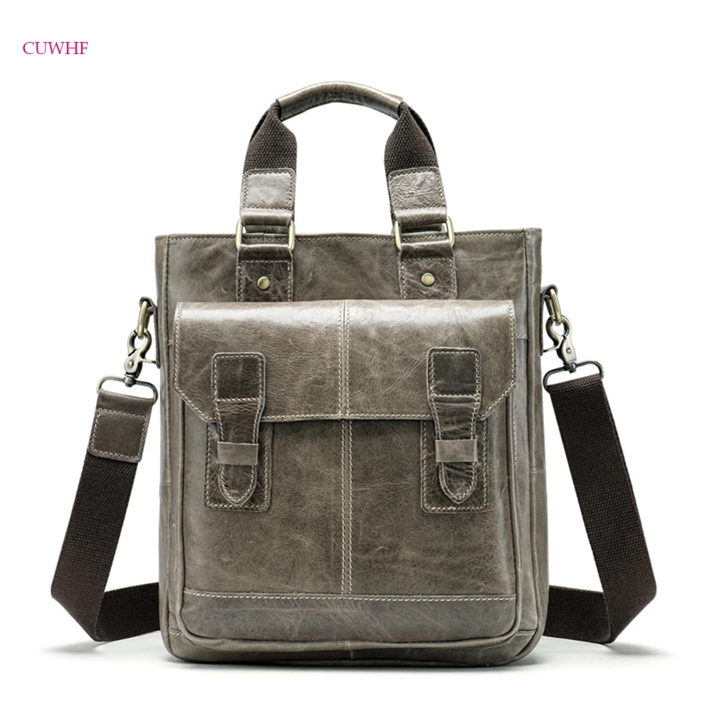 

New business retro men's handbag large capacity leather shoulder bag vertical men's bag computer bags suitable for meeting