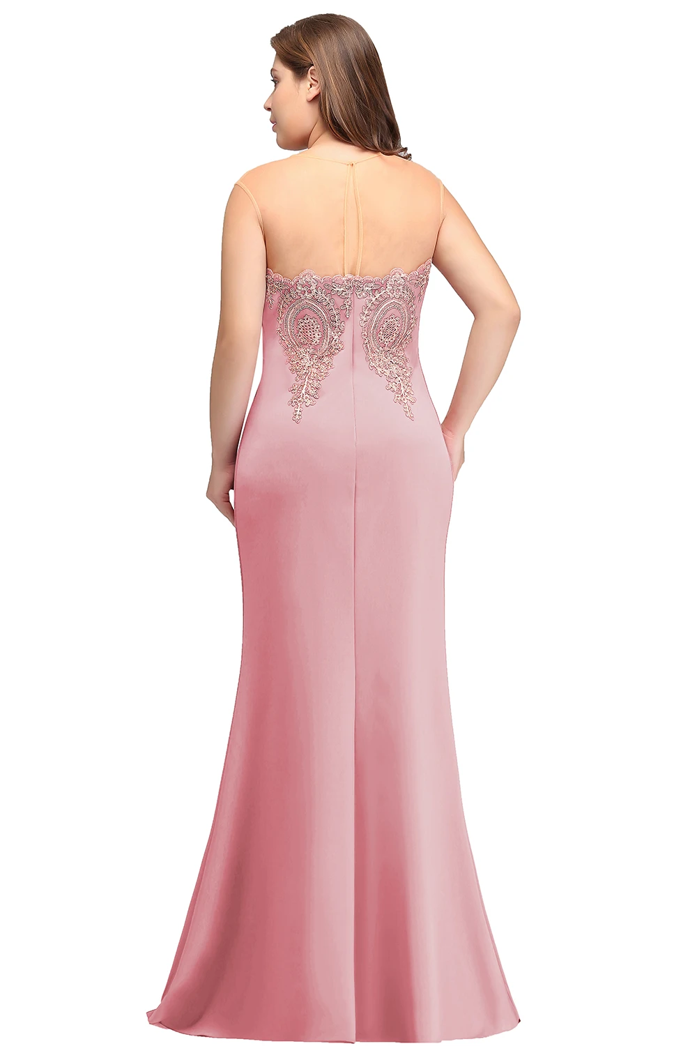 Размера плюс длинное вечернее платье русалки розовое вечернее платье Элегантная Кружевная аппликация Robe de Soiree