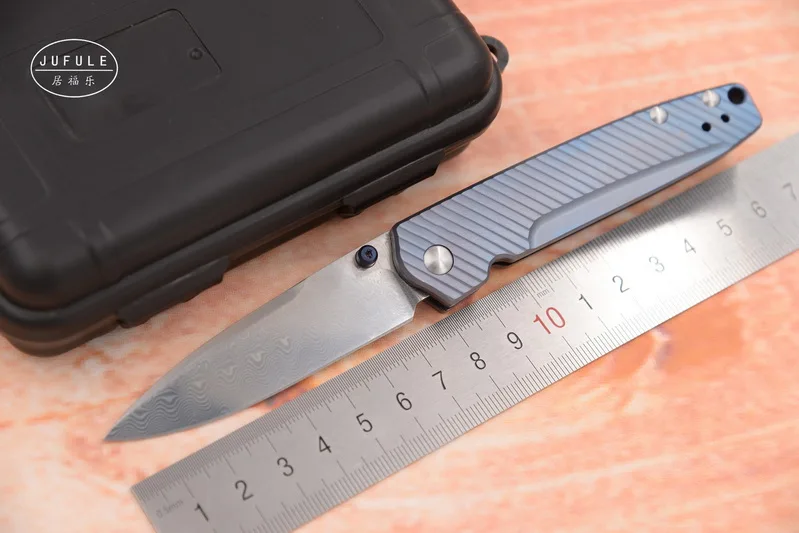 

JUFULE New 485 Real Swedish Damascus Blade Titanium handle folding camping Pocket Survival hunting EDC Tool dinner kitchen knife