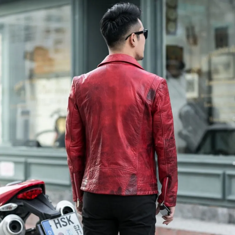 Gearswears Red Color Men's Leather Jacket made with Genuine Sheepskin  Leather