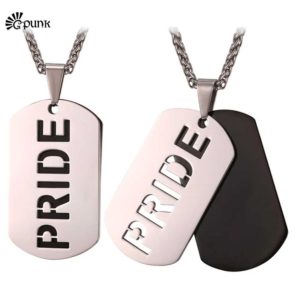 

stainless steel double Dog Tag gay lesbian LGBT PRIDE necklace last design gold color mens gay jewelry collar P2461G