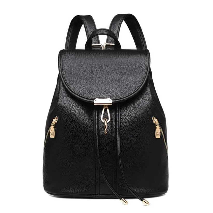 black drawstring leather backpack women travel bags female casual bag ladies shoulder bag for notebook girl
