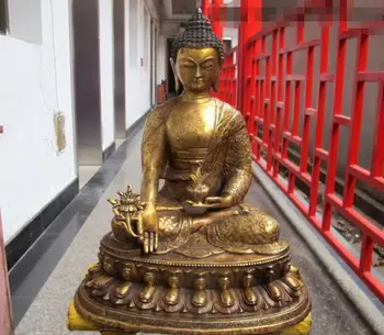 

16" Tibet Bronze Copper Buddhism carving flower Medicine Sakyamuni Buddha Statue