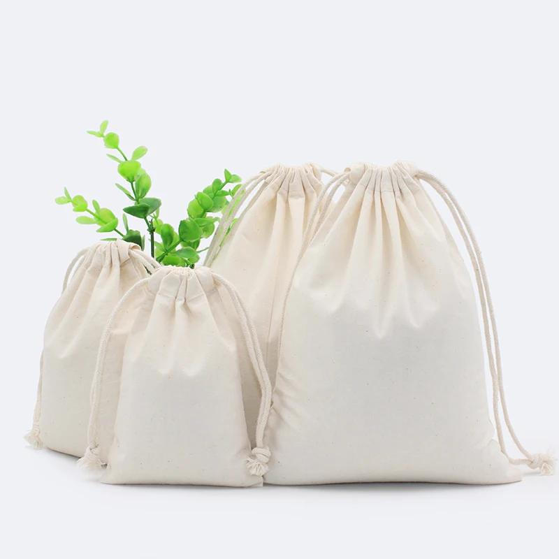 2pcs 130g Natural Pure White Cotton Eco font b Drawstring b font Pouch Packaging Gift font