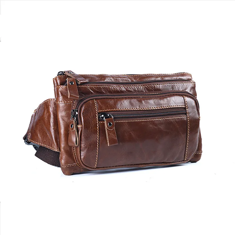 

Bumbag Waist Pack Hip Hop Belt Bag Genuine Leather Men Fanny Pack Small Pouch Bags for Mobile Wallet Bolso Cintura Hombre Brown