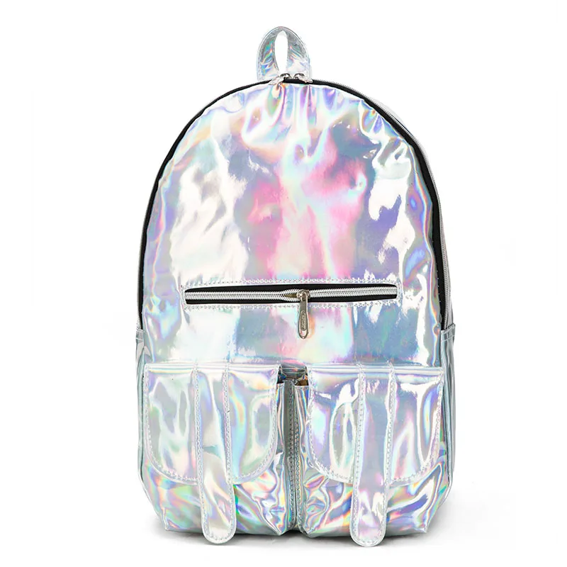 

new vrouwen rugtas modern backpack to school bags hologram lederen rugzak bolso universidad mujer women bookbags holographic bag