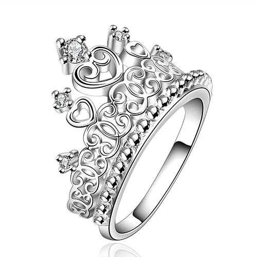 Горячие Для женщин Princess Crown посеребренные Медь палец подарок ювелирные кольца