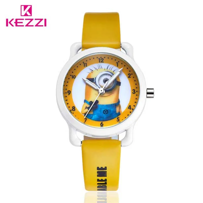 New Arrive children leather strap Cartoon watch Despicable Me Minions style quartz Waterproof kids watch Enfants