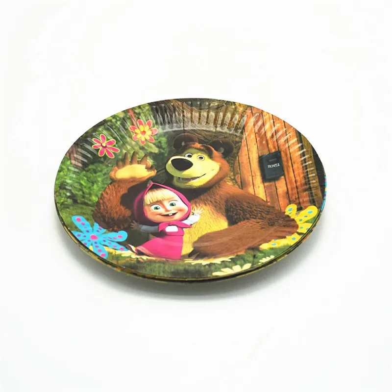 

masha and bear themed Cartoon Tablewares 7Inches Paper Plates 10Pcs Birthday Party Supply Home Festival Event Decorations