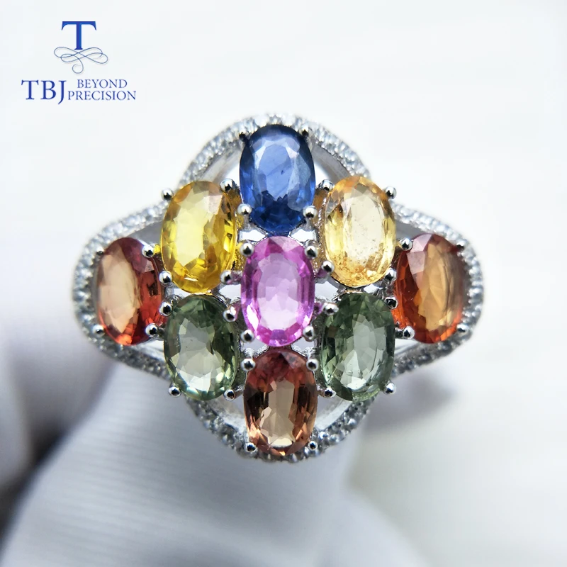 

TBJ,Colorful Gemstone Ring with Natural 5.5ct Fancy color sapphire gemstone Ring in 925 sterling silver fine jewelry with box