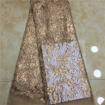 

2019 Latest Design Sequins Lace Fabric African Net Lace Indian Noble Lady Evening Dress Sewing Material Sequined Guipure Fabrics