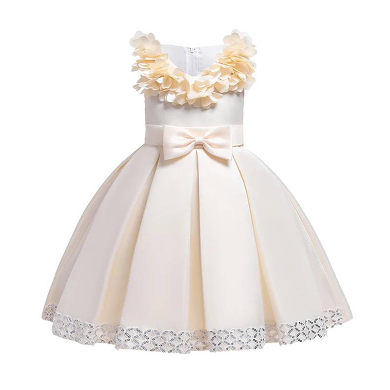

Baby Girl Dress Lace Petal Party Dresses for Girls Formal Sleeveless Bow Sequined Flower Tutu Birthday Party Princess Dress