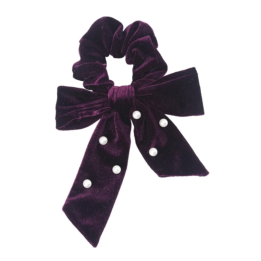 Haimeikang модное украшение для волос с жемчугом для женщин Галстуки для волос бархатные резинки эластичная лента для волос, бабочка волос Rop универсальные аксессуары для волос - Цвет: Темно-фиолетовый